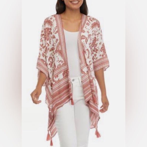 VINCE CAMUTO Bird Floral Block Print Topper Wrap Kimono - Picture 3 of 10